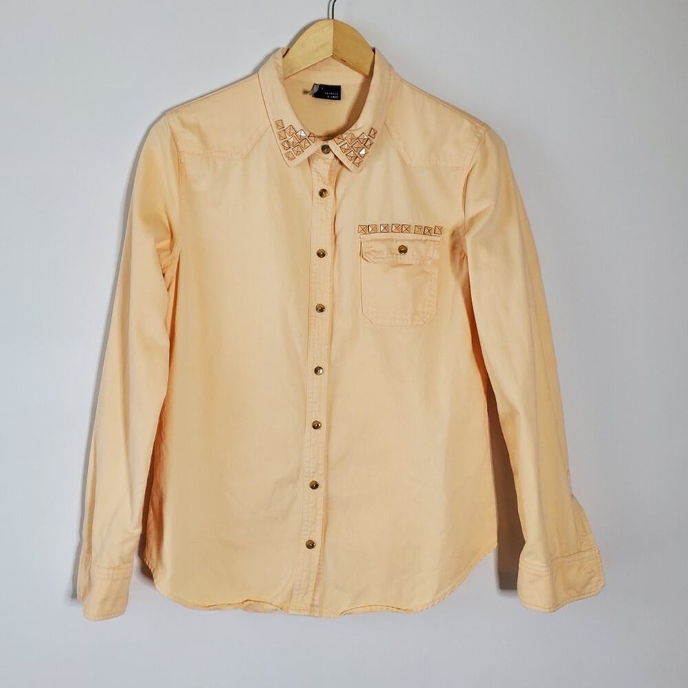 Sparkle and Fade Light tangerine Button up 100% Cotton Casual Shirt with studs